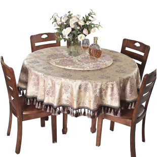 欧式高档轻奢大圆桌红木桌子桌布转盘餐桌布艺圆形中式中国风定制