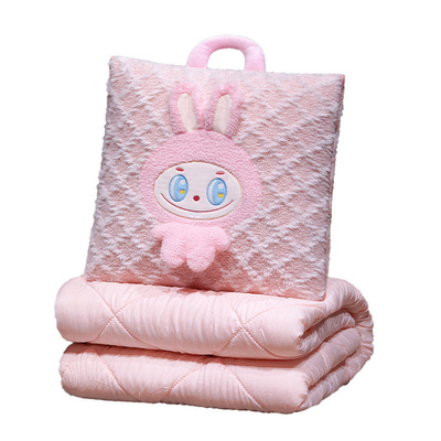 可爱拉布布加绒加厚手拎抱枕被子两用车载靠枕办公室午睡枕头毯子