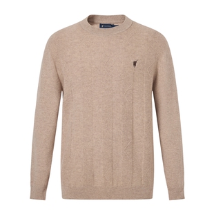 【100%绵羊毛】POLOWALK男式羊毛衫冬季净色圆领舒适套头打底衫