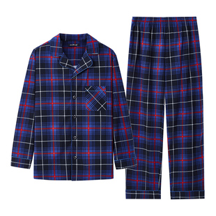雅婷雅雯情侣睡衣秋冬季格子酒红色节日本命年女家居服套装男士