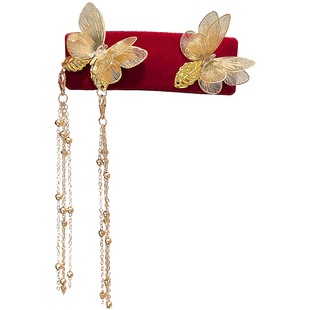 蝶梦红鸾~新中式红色蝴蝶流苏发夹女高级感侧边刘海夹碎发卡发饰