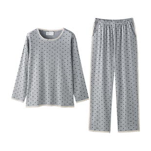 曼系“慵懒简行”柔软棉套头睡衣女春秋韩系宽松显瘦圆点字母套装