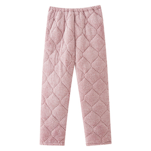 睡裤女款冬季加绒加厚三层夹棉珊瑚绒可外穿直筒超厚中老年人妈妈