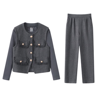 恒源祥两件套连衣裙女款2026年新款阔太太洋气针织马甲毛衣套装裙