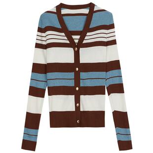 MEDECOO/墨蒂珂2025秋季新款撞色单排扣羊毛针织开衫外套TID40207