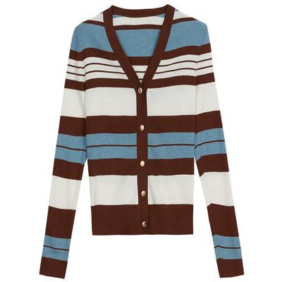 墨蒂珂羊毛单排扣V领撞色针织衫