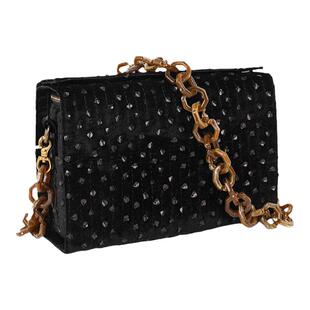 YesMyLord丝绒黑色亮片玳瑁复古法式单肩包化妆包多功能包原创