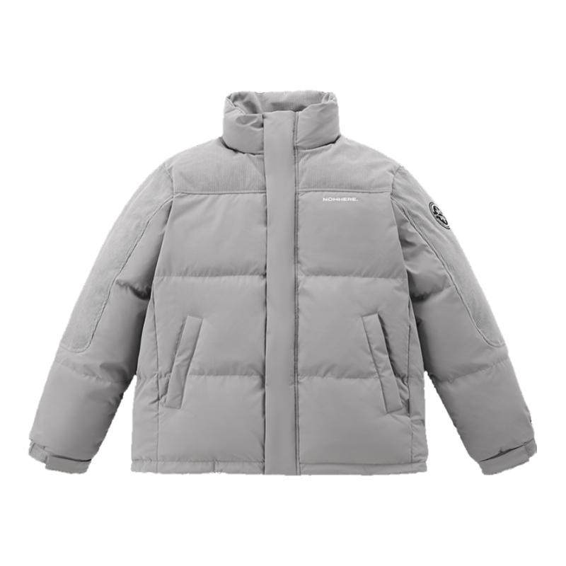 太平鸟男装 90白鸭绒面包服男潮流灯芯绒拼接羽绒服保暖外套潮