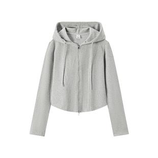 森马外套女短款分割纯色显瘦小个子衣服秋季正肩紧身连帽夹克百搭