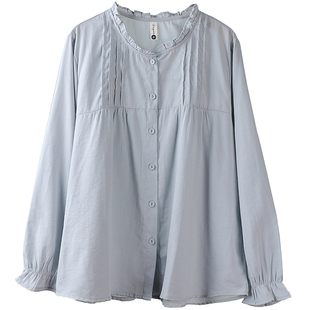 大码木耳领衬衫女200斤胖mm春2026新款宽松遮肚子胖妹妹长袖上衣