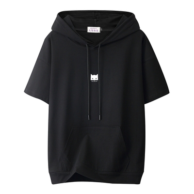 大码宽松带帽卫衣女短袖连帽T恤2026新款胖mm夏季纯棉半袖上衣潮