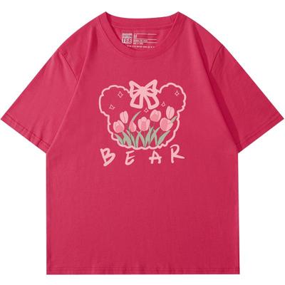 纯棉印花短袖t恤女宽松夏