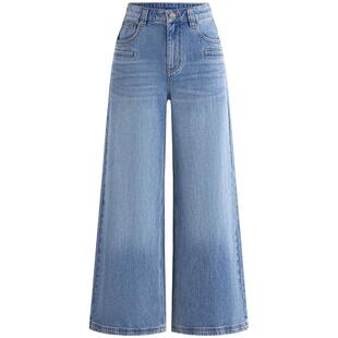 Navigare意大利小帆船蓝色复古牛仔裤女2026春夏新款三防阔腿长裤