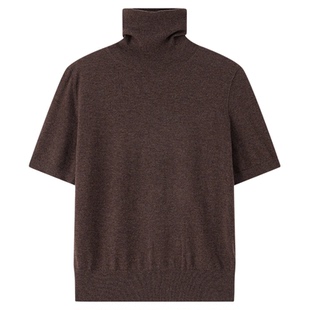 JCLP金纯良品 100%山羊绒堆堆领高领短袖针织衫T恤羊绒打底衫女