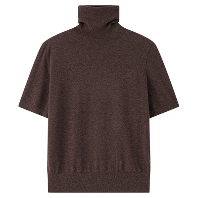 JCLP金纯良品 100%山羊绒堆堆领高领短袖针织衫T恤羊绒打底衫女