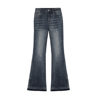 MULVAN 【现货7.5折】蓝色复古微喇叭牛仔裤女高腰显瘦新款长裤