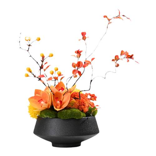 中式高端餐厅大圆桌转盘中间摆花餐桌花仿真花包厢桌面装饰品摆件