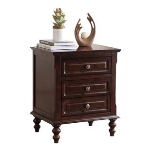 美式实木床头柜黑胡桃色床边柜现代中式卧室抽屉储物柜高款收纳柜