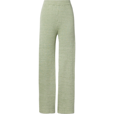 ANNA QUAN春夏女士慵懒随性绿色罗纹棉质阔腿裤