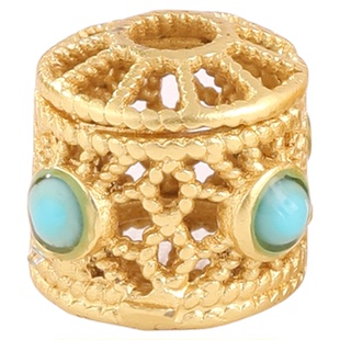 古法沙金镶嵌绿松石隔珠diy珍珠手链手串车轮珠镂空桶珠饰品配件