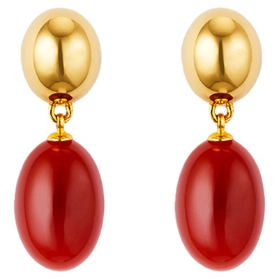 Neverfar龙运玛瑙系列红玛瑙单椭圆金属耳环高级百搭好运耳环