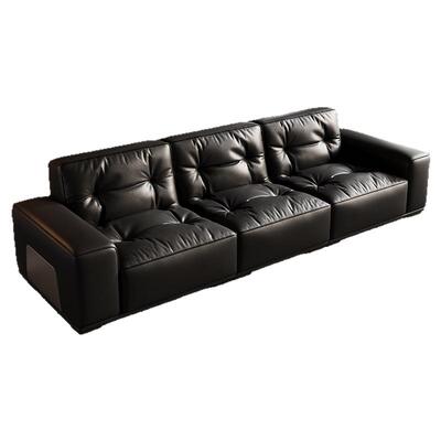 新款黑金刚头层牛皮意式极简沙发