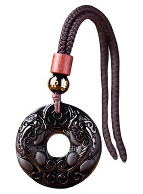 黑曜石吊坠平安扣招财貔貅项链