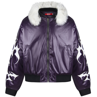 OV原创美式亚比风亮面防泼水毛领棉服女冬季宽松保暖棉衣外套男潮