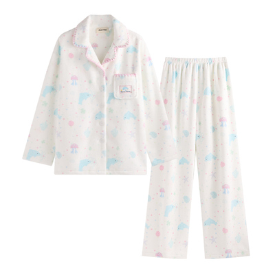 侘町冬季睡衣女2025新款可外穿法兰绒保暖星星水母卡通家居服套装
