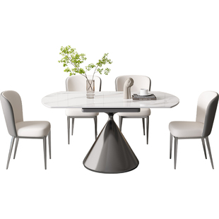 意式极简风岩板旋转餐桌椅可伸缩方圆两用小户型家用现代简约轻奢