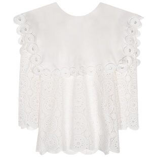 落落狷介 蕾丝方领衬衫白色春夏长袖衬衣2025年新款女宽松白上衣