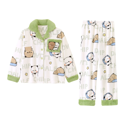 一二布布睡衣女款秋冬法兰绒情侣