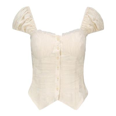 Elywood米白色泡泡袖抽皱上衣