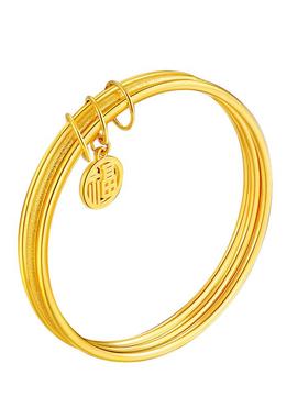 金包银三生三世福牌手镯女足金素圈福字镯子结婚