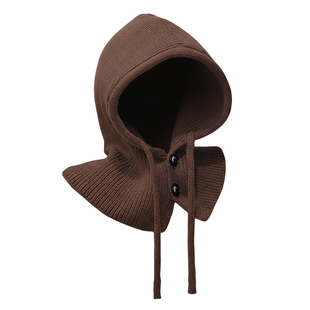 咖啡色帽子围巾一体帽女冬季保暖毛线护颈围脖洋气韩版针织拉法帽