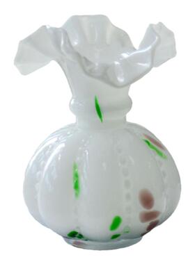 中古芬顿瓜形手工玻璃花瓶摆件