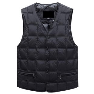 冬季羽绒马甲男士休闲大码坎肩 中老年加厚背心白鸭绒内胆爸爸装