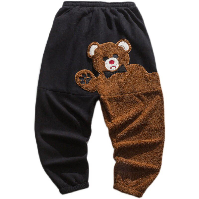 中国风休闲长裤男宽松大码卡通加厚抓绒灯笼裤针织束脚卫裤冬季款