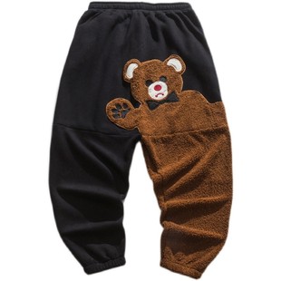 中国风休闲长裤男宽松大码卡通加厚抓绒灯笼裤针织束脚卫裤冬季款