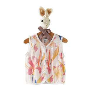 纳多果宝宝马甲百搭2025秋季厚款竹纤维纱布背心竹纤维外套卡通款