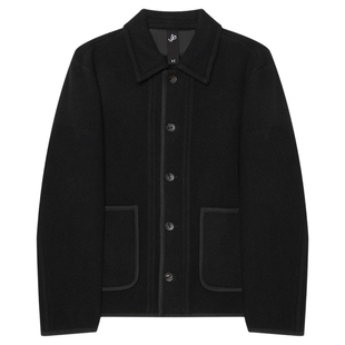 JDV男装绵羊毛外套男春秋季通勤黑色短款翻领毛呢夹克上衣WJK5373