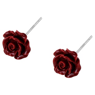999纯银朱砂玫瑰花耳钉女秋冬高级感气质耳环养耳洞红色过年耳饰