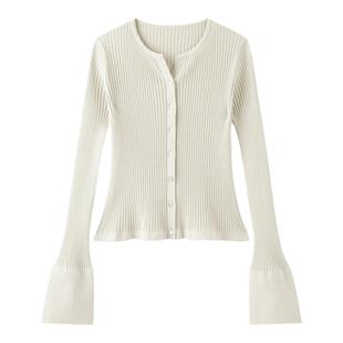 TKY SHOP收腰修身套头毛针织衫女春新款时尚喇叭袖休闲打底上衣