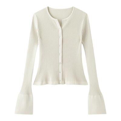 TKYSHOP喇叭袖圆领针织开衫