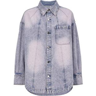 ONLY2026春季新款重工烫钻贴布口袋宽松显瘦落肩牛仔衬衫上衣女