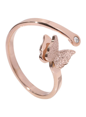 日韩风钛钢玫瑰金蝴蝶森系尾戒