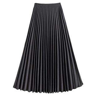 1929 咖色百褶裙半身裙秋冬女中长款a字裙高腰春显瘦长裙设计感