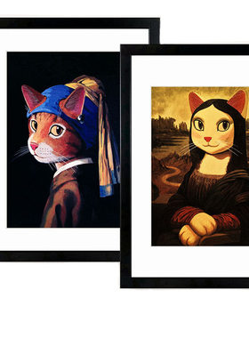 猫姆雷特戴珍珠耳环少女风名画