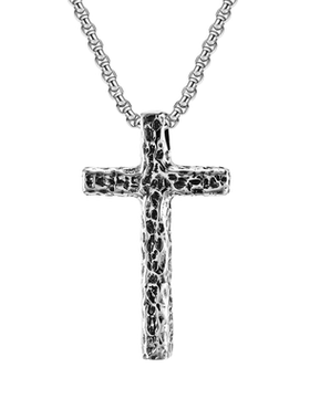 NG做旧古典十字架吊坠钛钢项链男