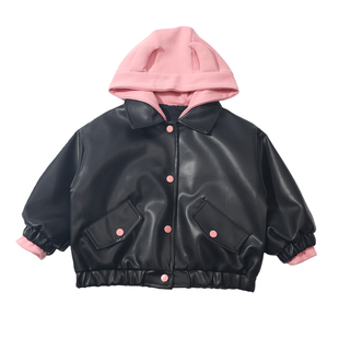 女童春季假两件皮衣外套2026新款网红韩版小女孩春秋炸街儿童衣服